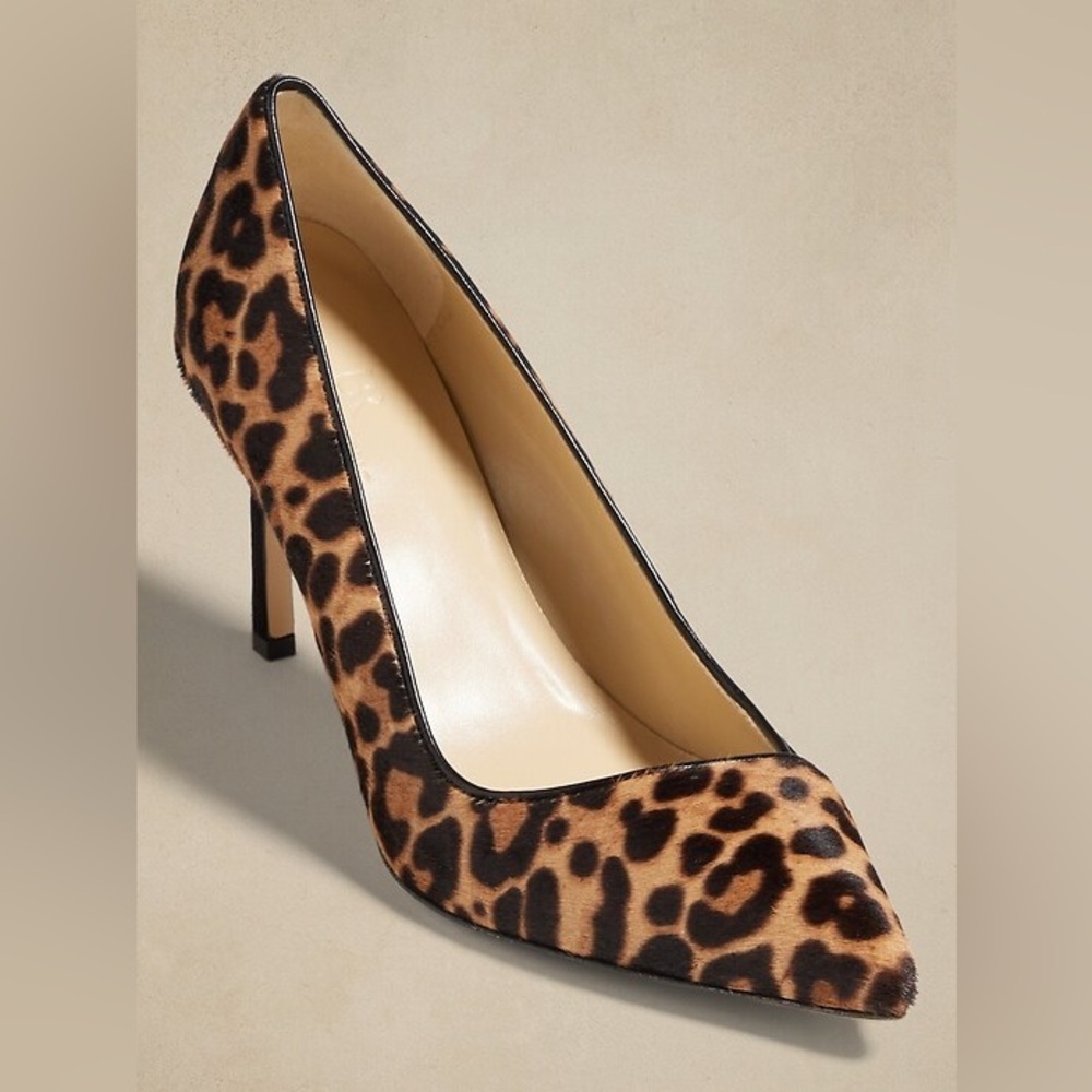 Banana Republic Size 7 Made in Italy Arden Genuine Haircalf Leopard 3.75” Pumps